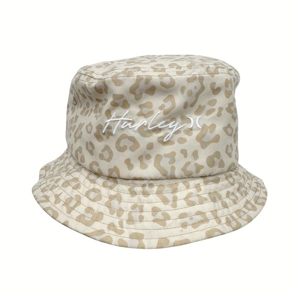 Hurley Accessories - Hurley Unisex Tan Leopard Print Outdoor Embroidered Logo Scripted Bucket Hat
